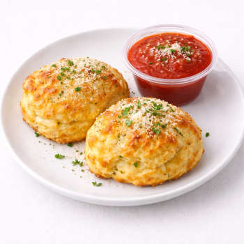 Cheesy biscuits con marinara dipping sauce