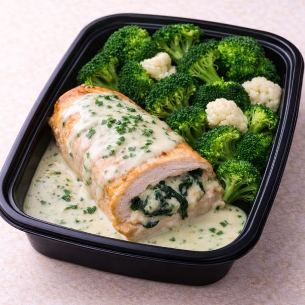 Pechuga rellena de broccoli y queso en salsa de cilantro